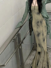 BXOXO New Chinese Style Halo Dyeing Slim Fit Camisole Dresses+ Y2k Ruffles Long Sleeve Green Cardigan Spring Two Piece Sets